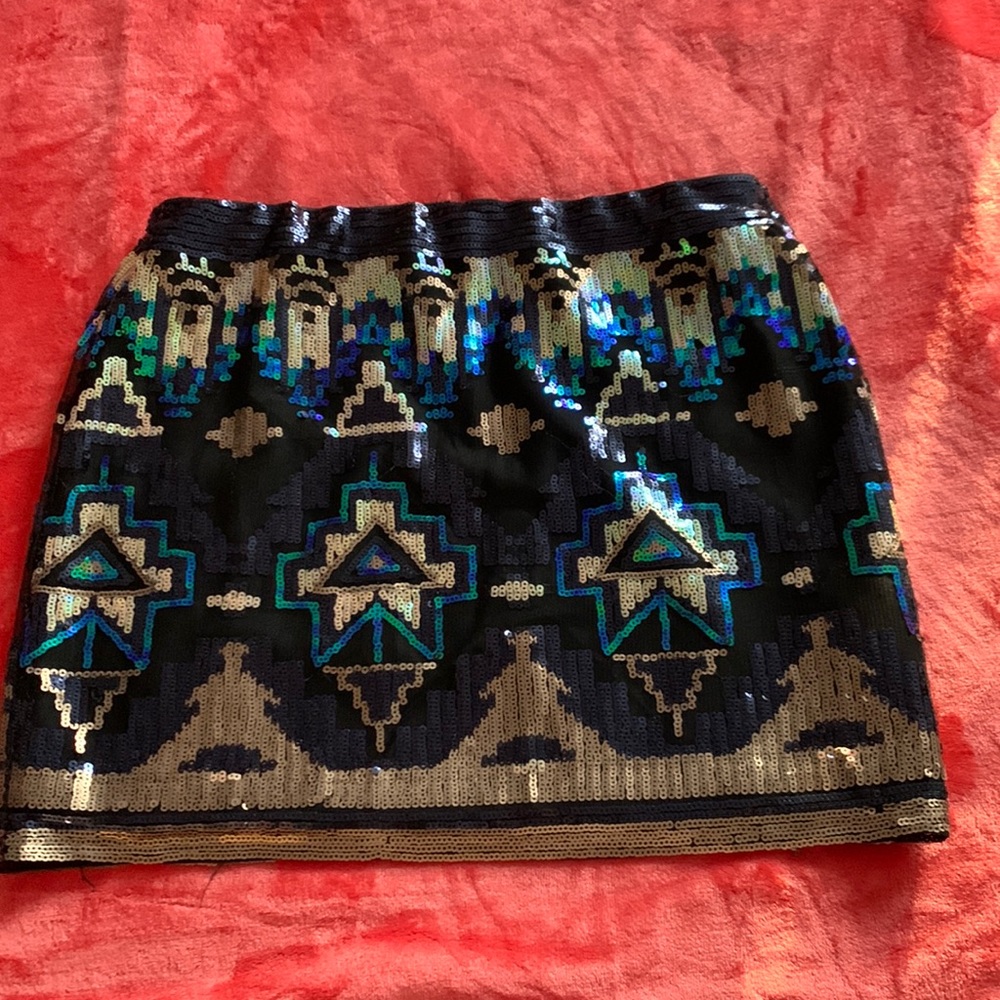 Multi color Sequin Mini Skirt Tribal Graphic